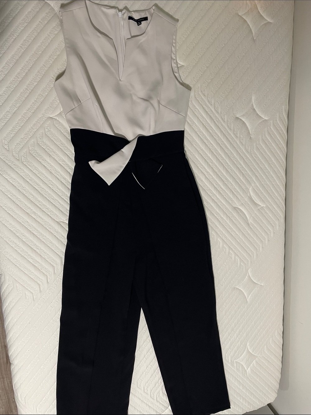 Alex Marie Black & White Sleeveless Waist-Tie Jumpsuit